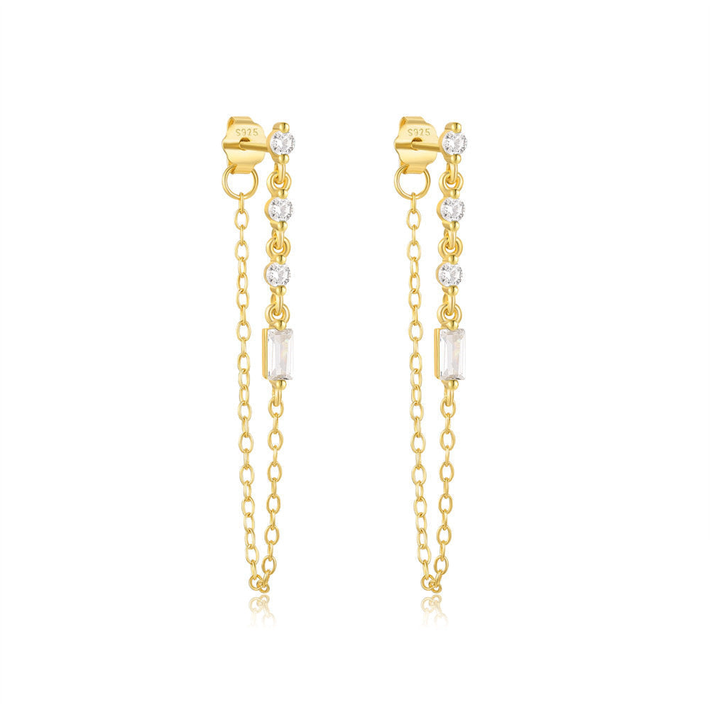 S925 Sterling Silver Tassel Eight Awn Star Hanging Earrings Dream Story