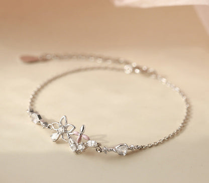 Fashion Korean 925 Sterling Silver Link Chain Crystal Flower Charm Bracelet &Bangle For Women Wedding Jewelry SL113 Dream Story
