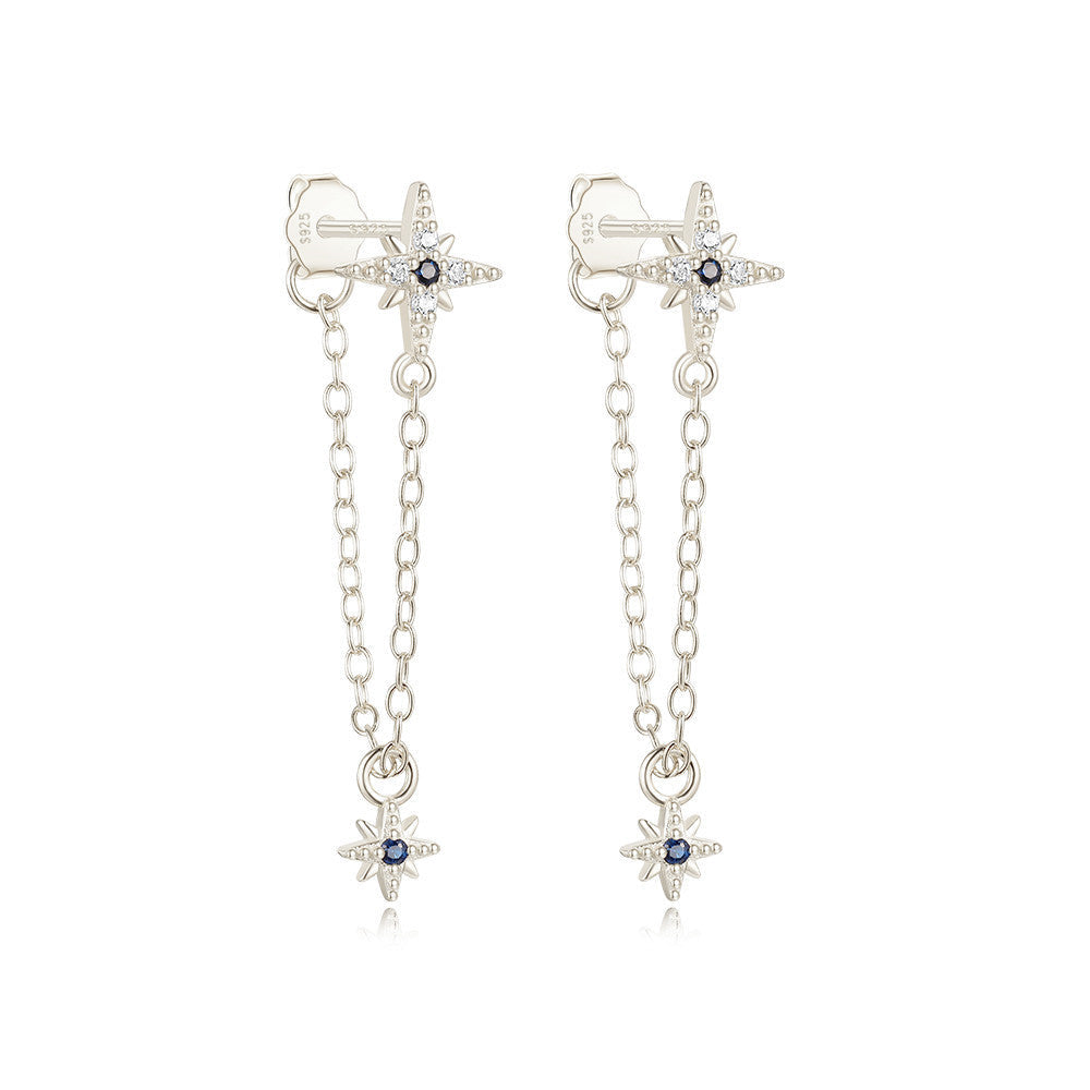 S925 Sterling Silver Tassel Eight Awn Star Hanging Earrings Dream Story