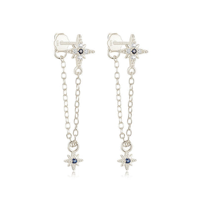 S925 Sterling Silver Tassel Eight Awn Star Hanging Earrings Dream Story