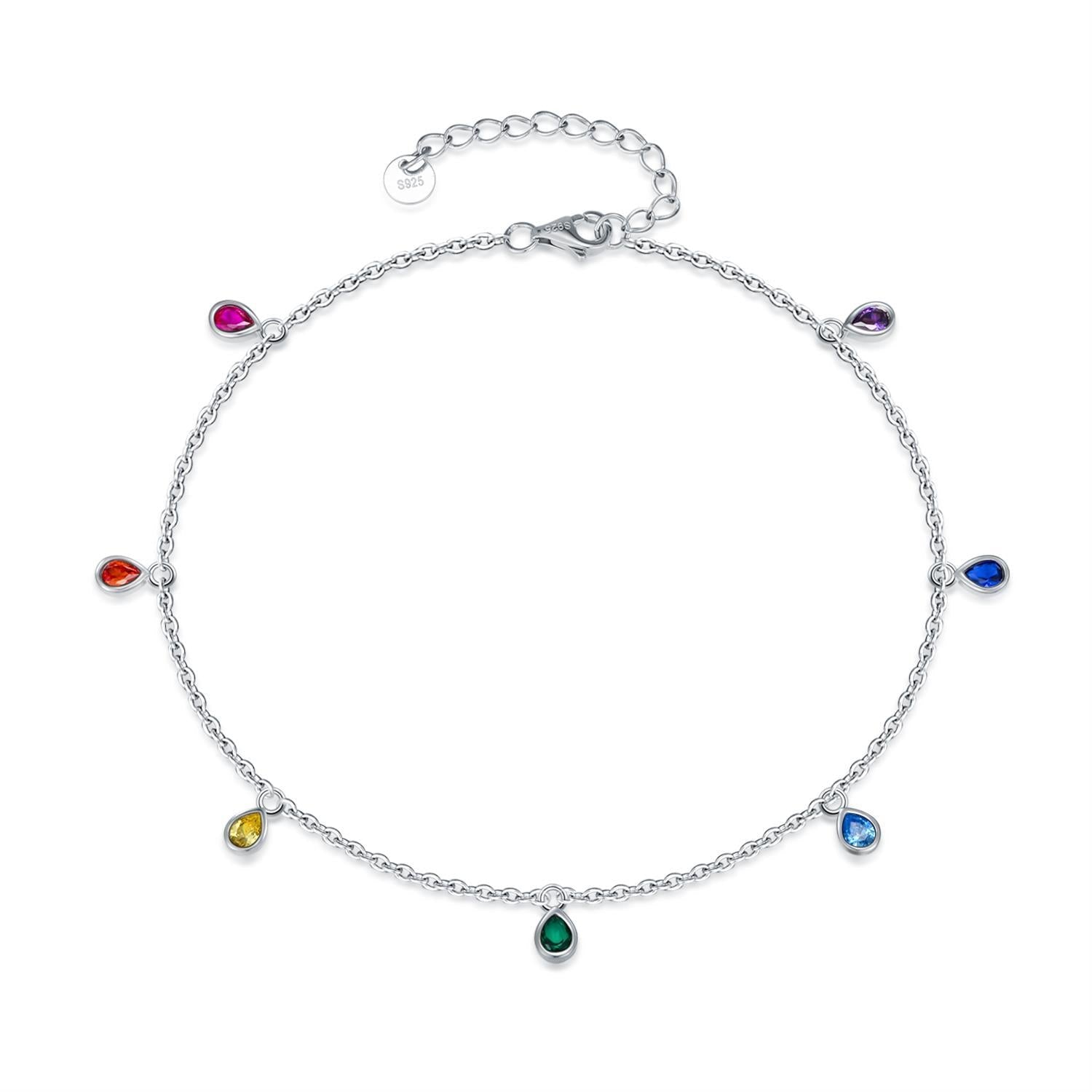 Anklets for Women Sterling Silver Multi Color Oval Rainbow Anklet Bracelets Fashion Jewelry Gifts for Women Teen Girls Friend Birthday Dream Story