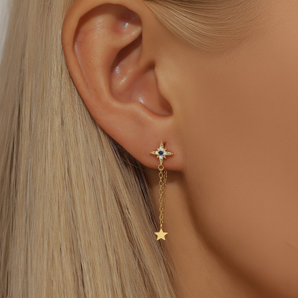 S925 Sterling Silver Tassel Eight Awn Star Hanging Earrings Dream Story