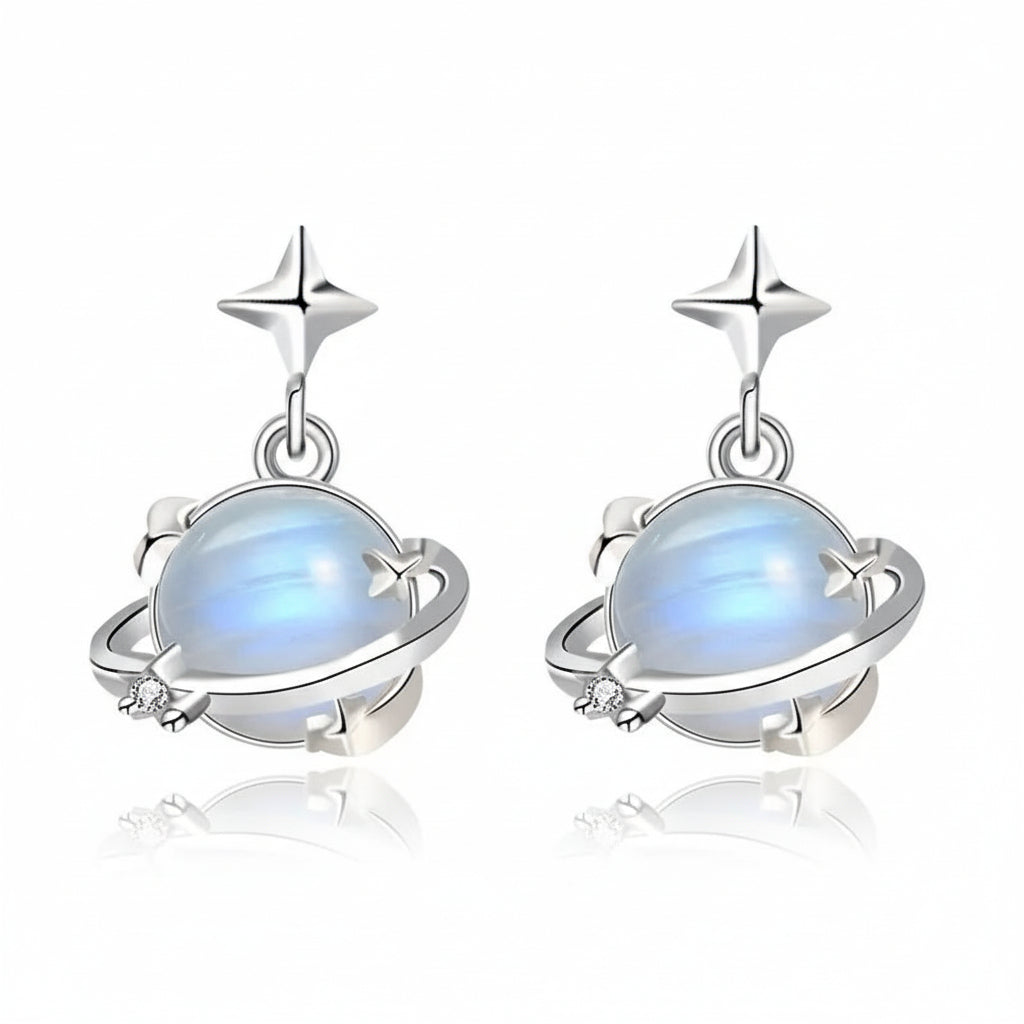 Boucles d'oreilles en argent 925 avec pierre de lune et planète Dream Story