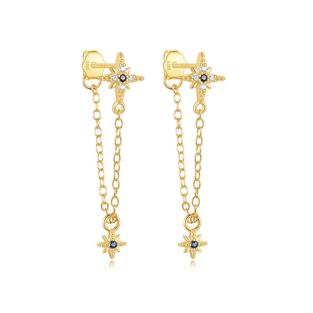 S925 Sterling Silver Tassel Eight Awn Star Hanging Earrings Dream Story